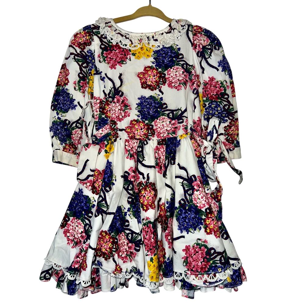 Vintage Mousefeathers girls floral ruffled lace collared cottage core dress 4T